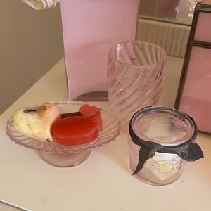 Vintage Rachel Ashwell Simply Shabby Chic Pink Glass Bathroom Set